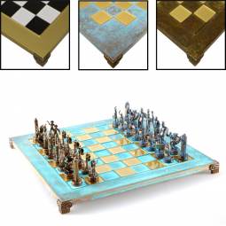 15" Greek Mythology Oxidized Metal Chess Set