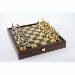 13" Greek Mythology Metal Chess Set with Storage Chess Board