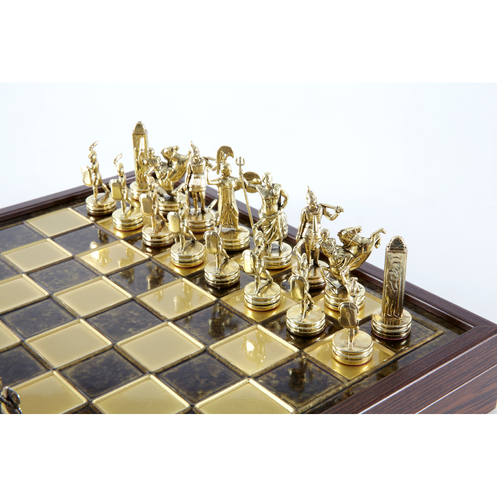 Green Metal Chess Set With Roman Empire Chess Pieces 13 Inch