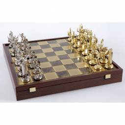 19" Large Greek Mythology Metal Chess Set with Storage Chess Board