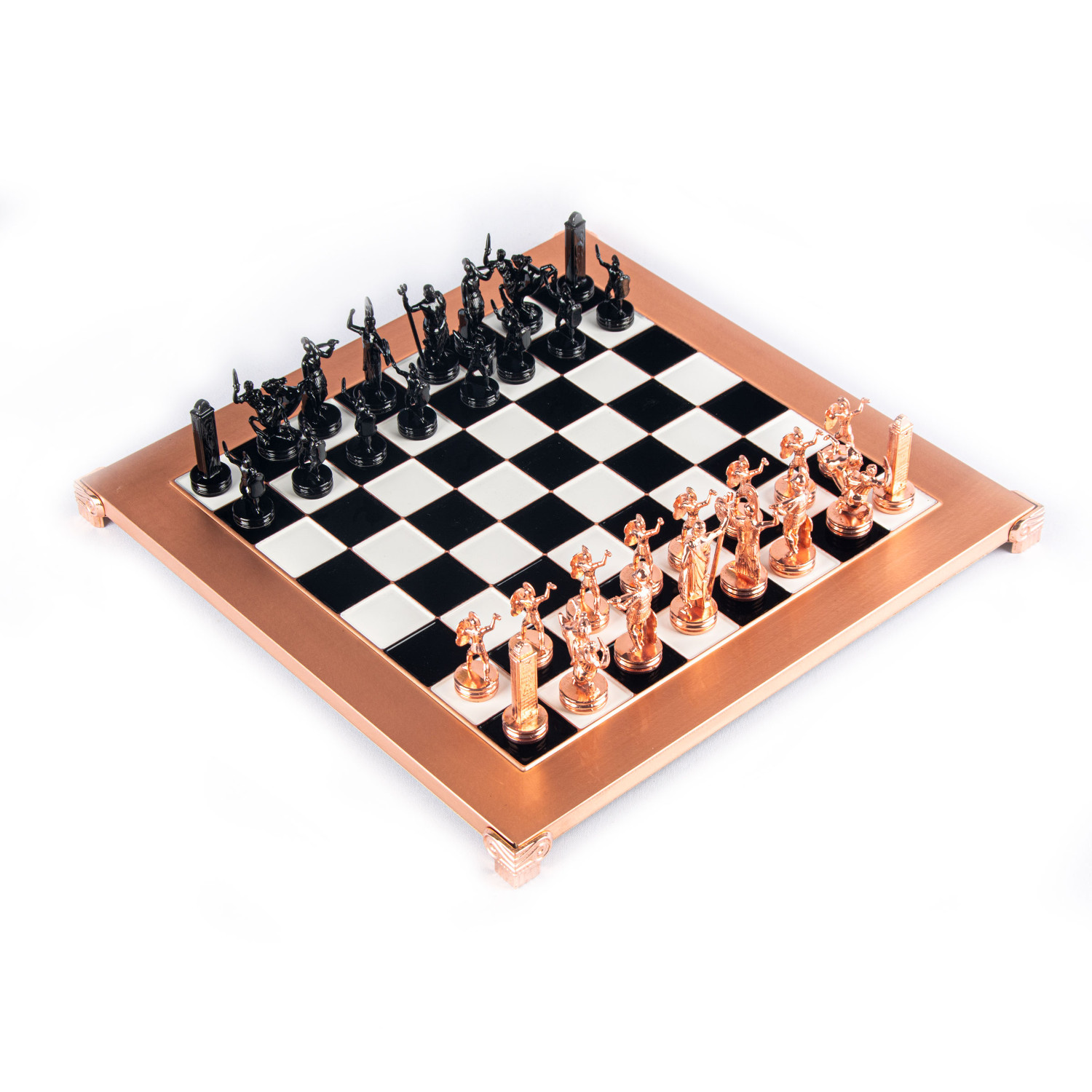 14 Black And Copper Finish Greek Mythology Metal Chess Set