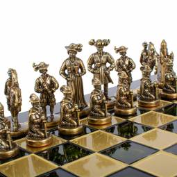 Medieval Style Metal Chess Set With Beautiful Leatherlike Box