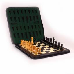 15 1/2" Ebonized and Walnut Chess Set with Carrying Case