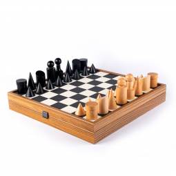15" Black and White Bauhaus Wooden Storage Chess Set