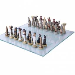 15" Romans vs Egyptians Polystone Chess Set with Glass Chess Board