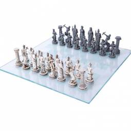 15" Greek Mythology Polystone Chess Set with Glass Chess Board