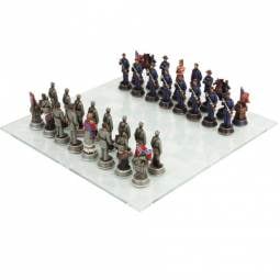 15" Hand Painted Civil War Polystone Chess Set with Glass Chess Board
