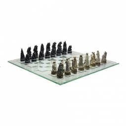 15" Vampire vs Werewolf Polystone Chess Set with Glass Chess Board