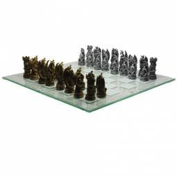 15" Dragon Lair Polystone Chess Set with Glass Chess Board