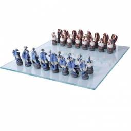 15" Dragons Polystone Chess Set with Glass Chess Board