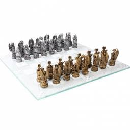 15" Dragon Kingdom Polystone Chess Set with Glass Chess Board
