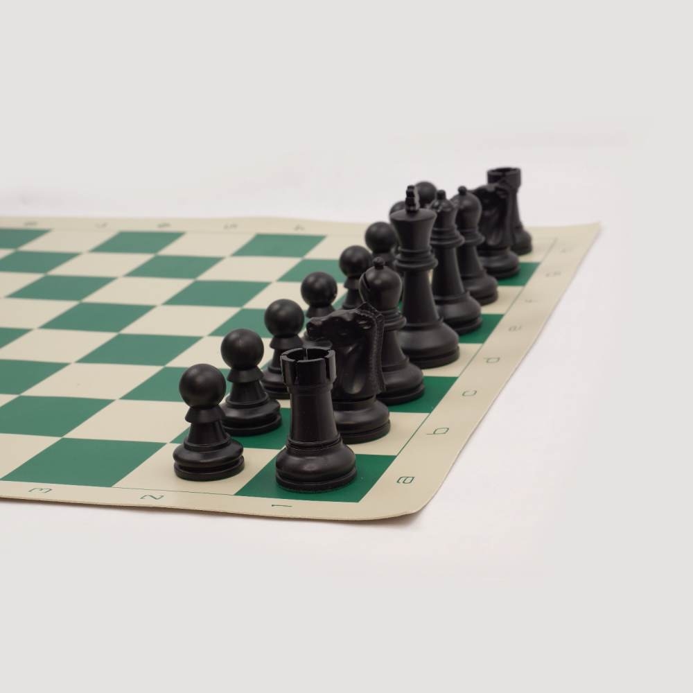 FREE SHIP Chess Set Combo Green Bag w/ Loop Board & 3 3/4" King Pieces 