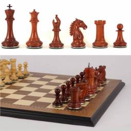 18" MoW Padouk Conqueror Staunton Presidential Chess Set with Steel Bases