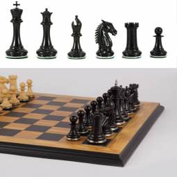 18" MoW Ebony Conqueror Staunton Presidential Chess Set with Steel Bases