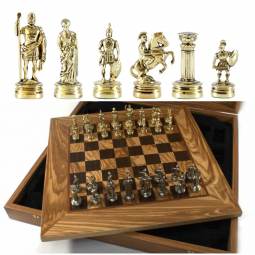 13" Luxury Desktop Greek and Roman Metal Chess Set with Case