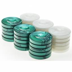 1" Pearlescent Green and White Backgammon Checkers