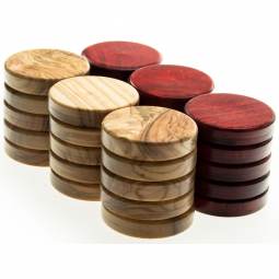 1 1/2" Red and Natural Olivewood Backgammon Checkers