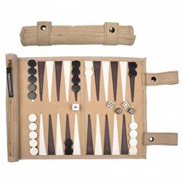 Tan Roll-Up Leather Backgammon Set