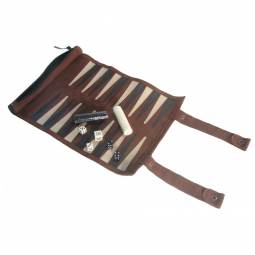 Brown Roll-Up Leather Backgammon Set