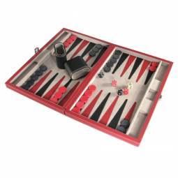 15" Red and Black Leatherette Backgammon Set
