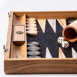 15" Small Grey and Natural Cork Backgammon Set