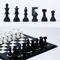 16" Black and White Luxury Marble Chess Set with Black Border