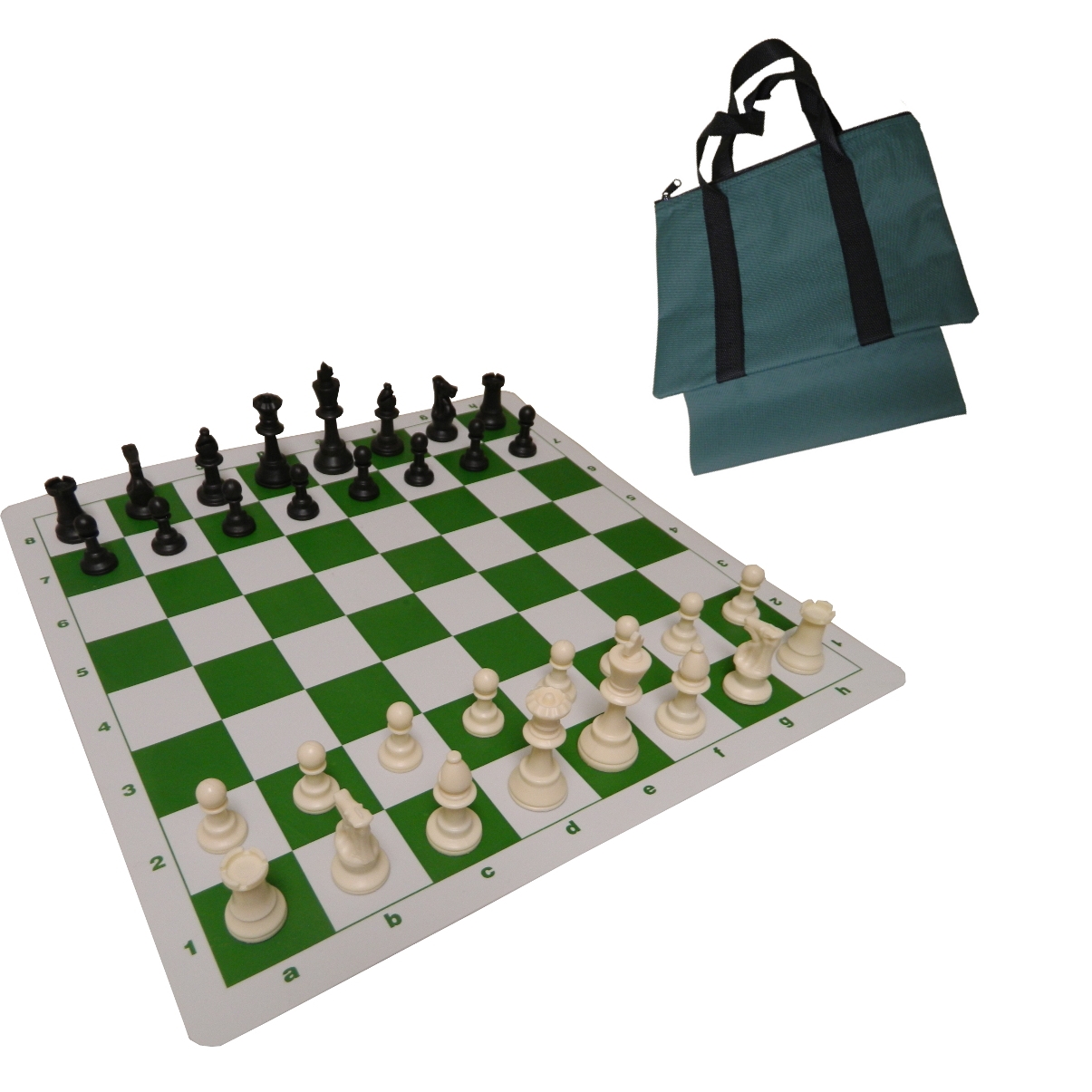 Black & White Chess Pieces & 20" Green Vinyl Board Single Weighted Chess Set 