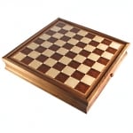 We have an assortment of wood chessboards that have storage options.