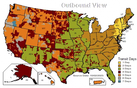 UPS Ground Shipping Map from 11758