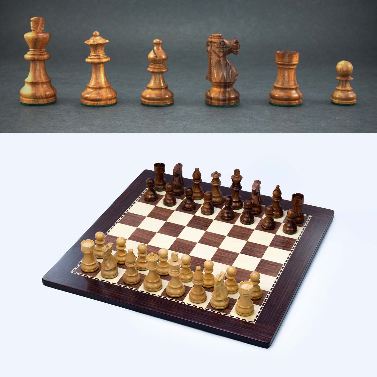 Black Stained French Staunton Wood Chess Pieces - Weighted - King measures  3 in.